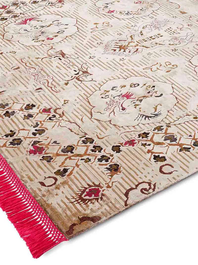 Tapete Dragon Rosa / Bege Feito à Mão | Tamanho: 250 × 300 cm