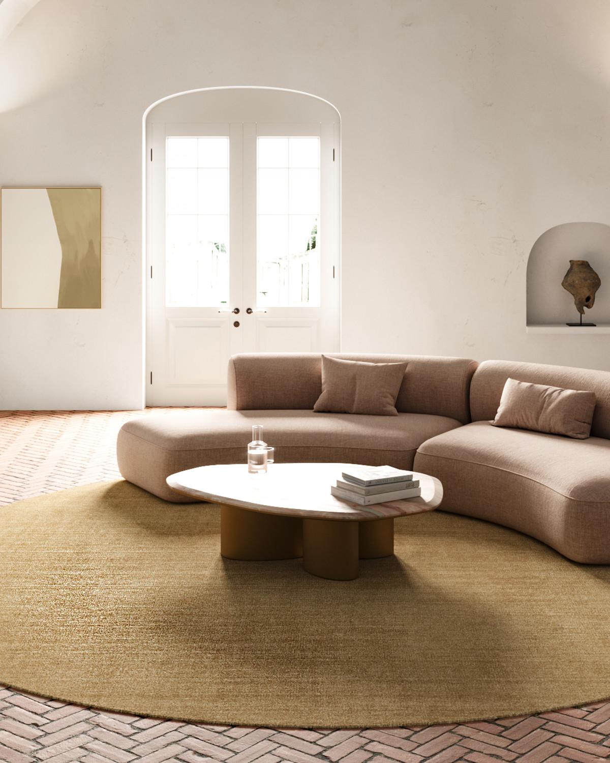 Tapete Redondo Dourado Seda de Bambu