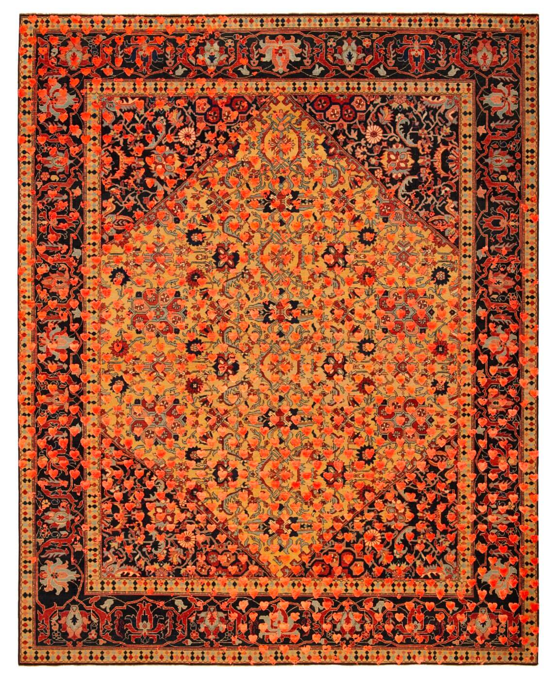 Tapete Serapi Queensbury Broken Heart Amarelo Laranja-Néon Seda | Tamanho: 250 × 300 cm