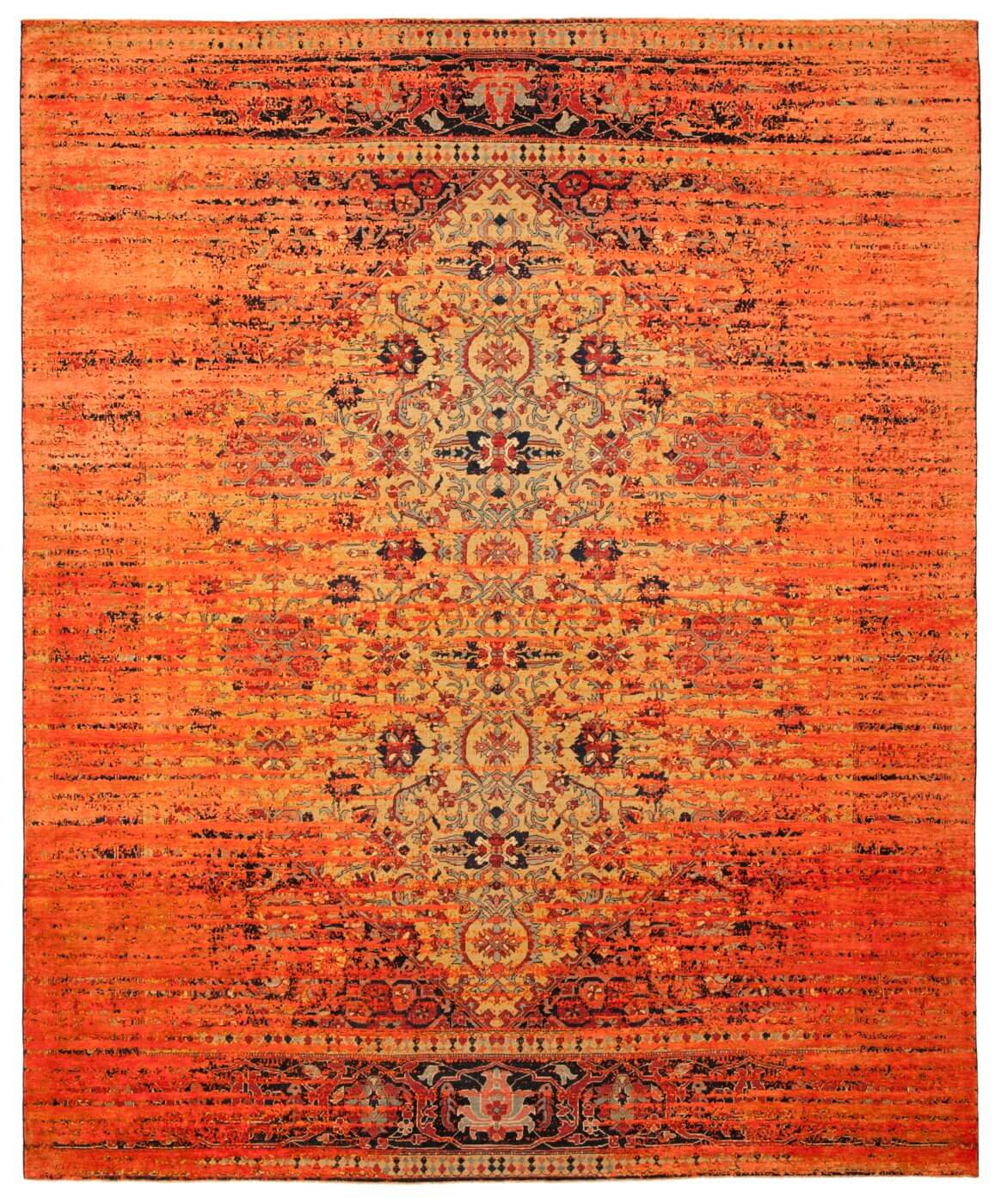 Tapete Serapi Queensbury Stomped Amarelo Laranja-Néon Seda