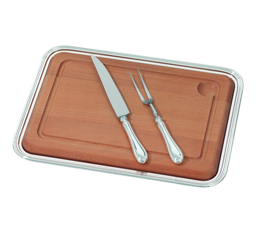 Conjunto de trinchar com bandeja prateado