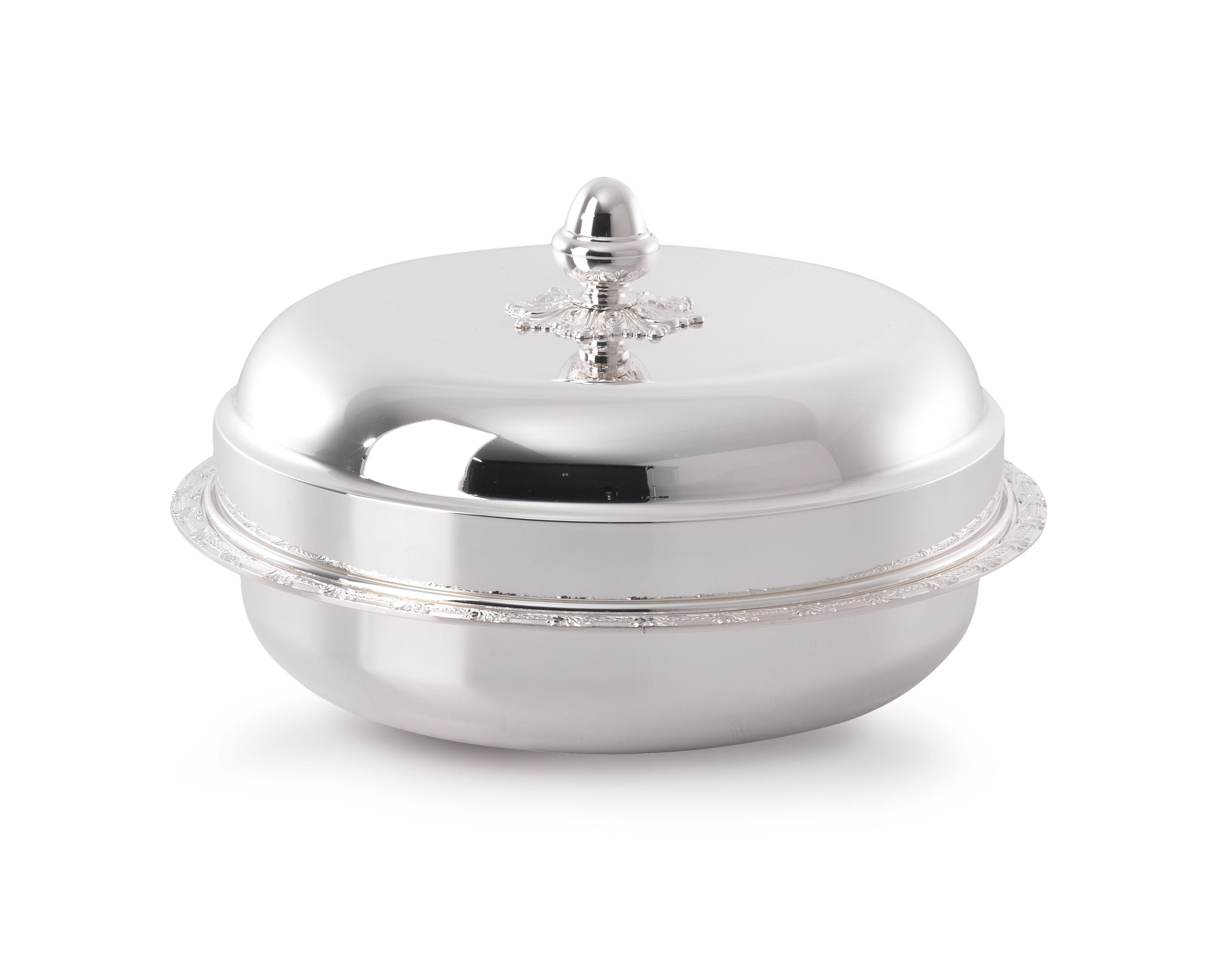 Travessa redonda para vegetais prateada com porcelana e tampa | Dimensões: Ø 28 cm