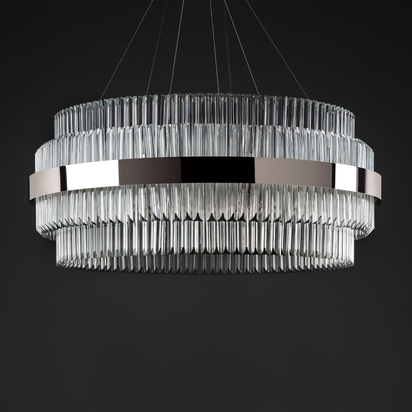 Lustre Redondo em Níquel Polido com Vidro Triedro