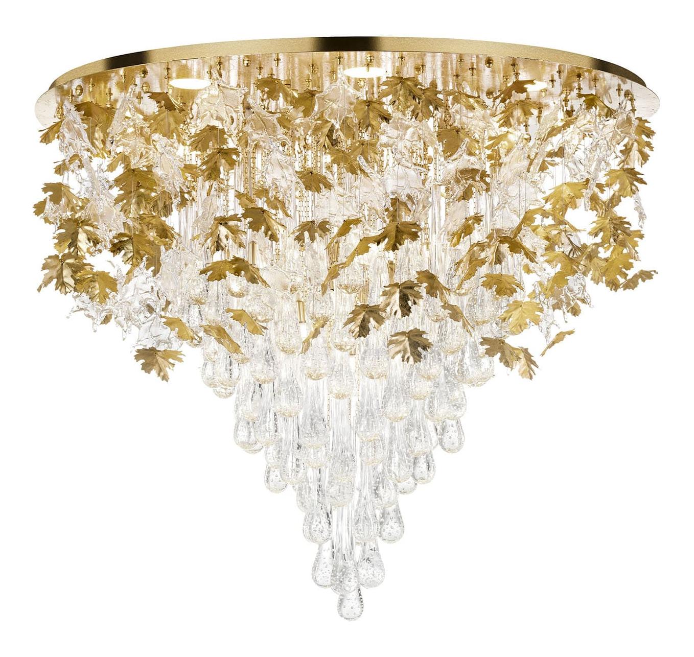 Lustre com Folhas de Bordo e Acabamento Dourado