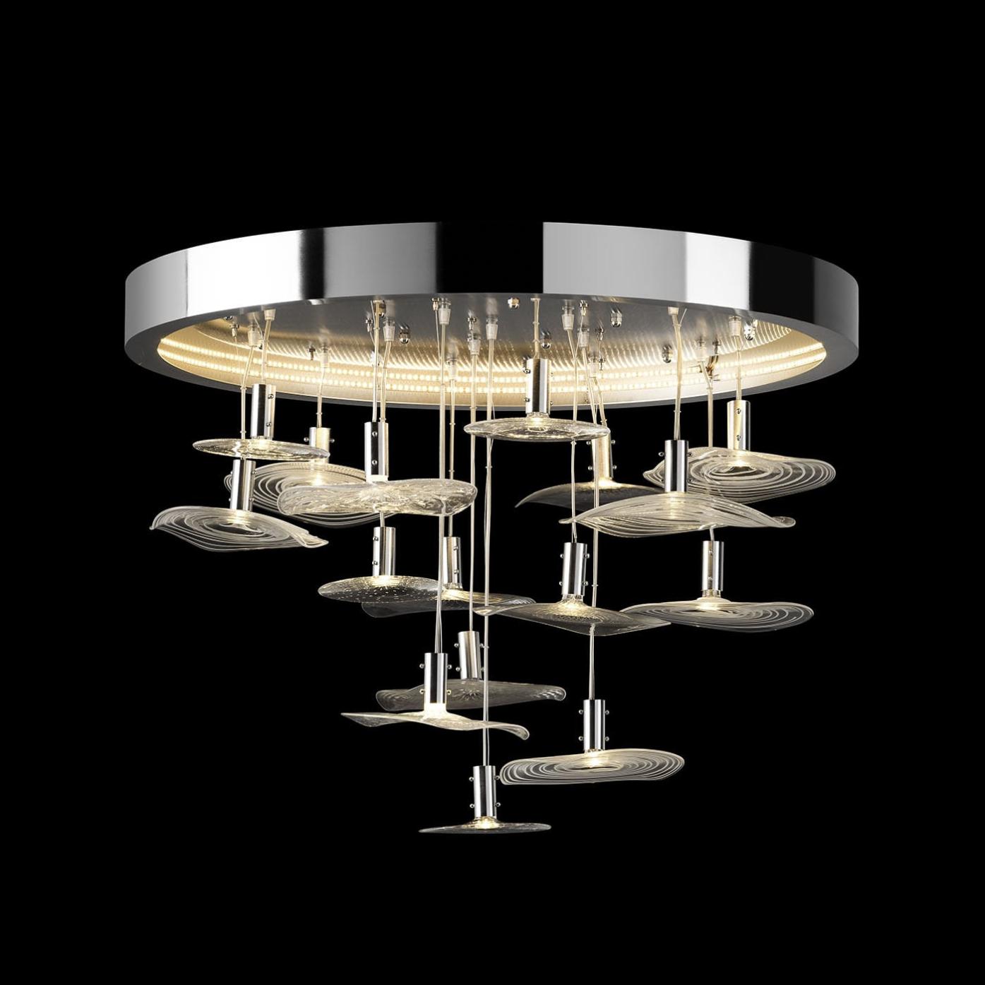Lustre Redondo em Crómio com Vidro de Murano