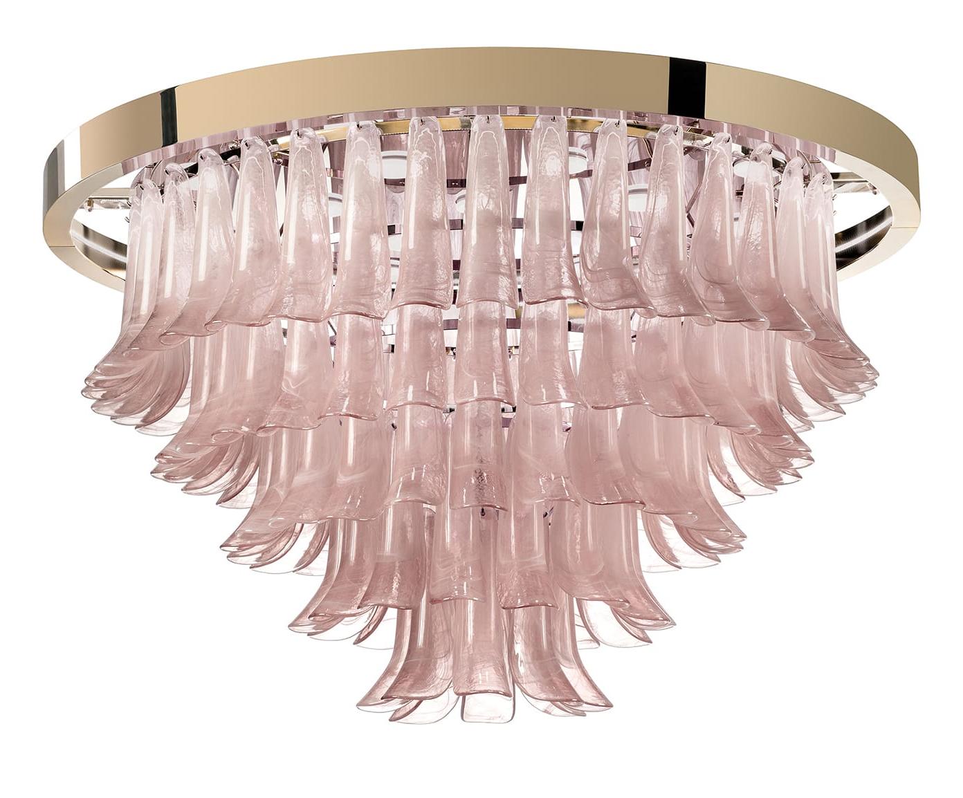 Lustre com Folhas de Vidro Rosa