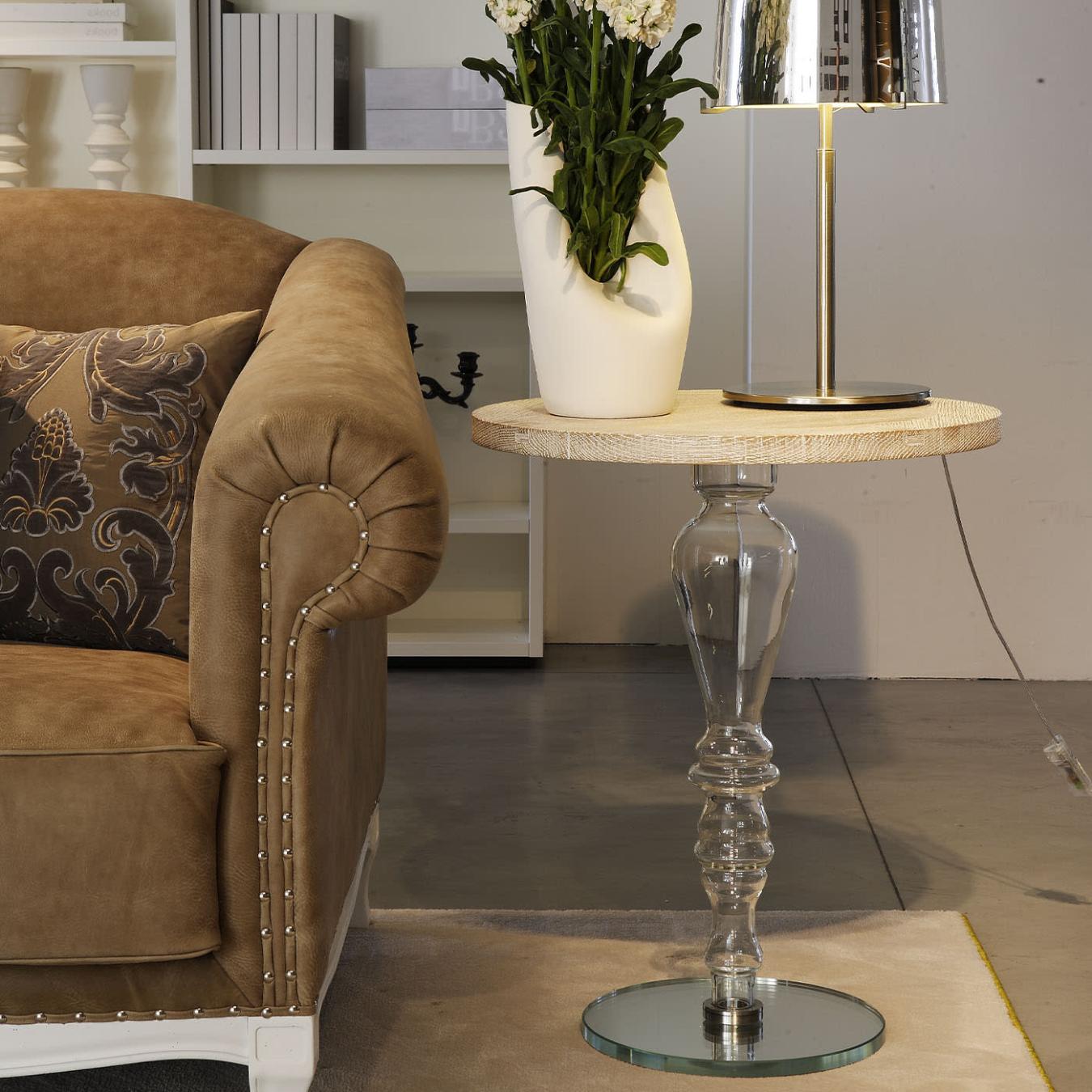 Mesa de Apoio Escultórica com Tampo em Vidro