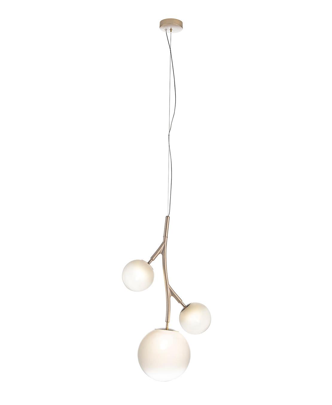 Lustre em Latão com Esferas de Vidro Branco