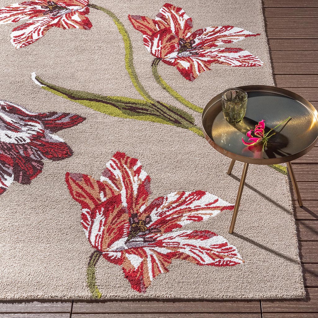 Tapete Exterior Botanical Tulip Bege/Vermelho | Tamanho: 250 × 350 cm