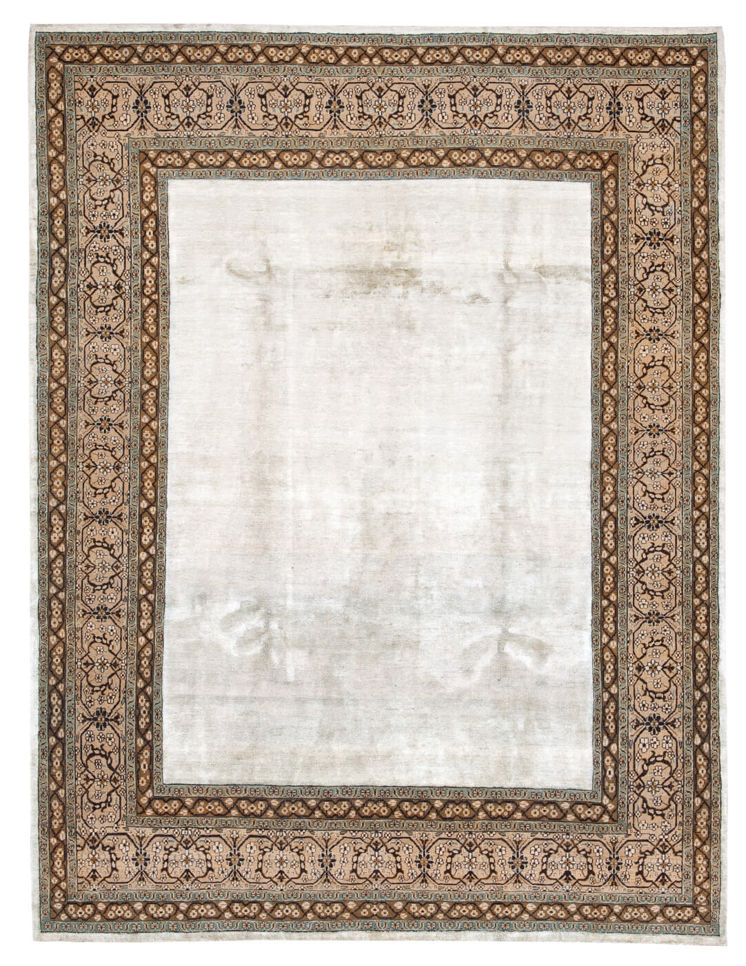 Tapete Tabriz Lexington Border Cinzento-Camelo Cinzento-Prateado Seda | Tamanho: 300 × 400 cm