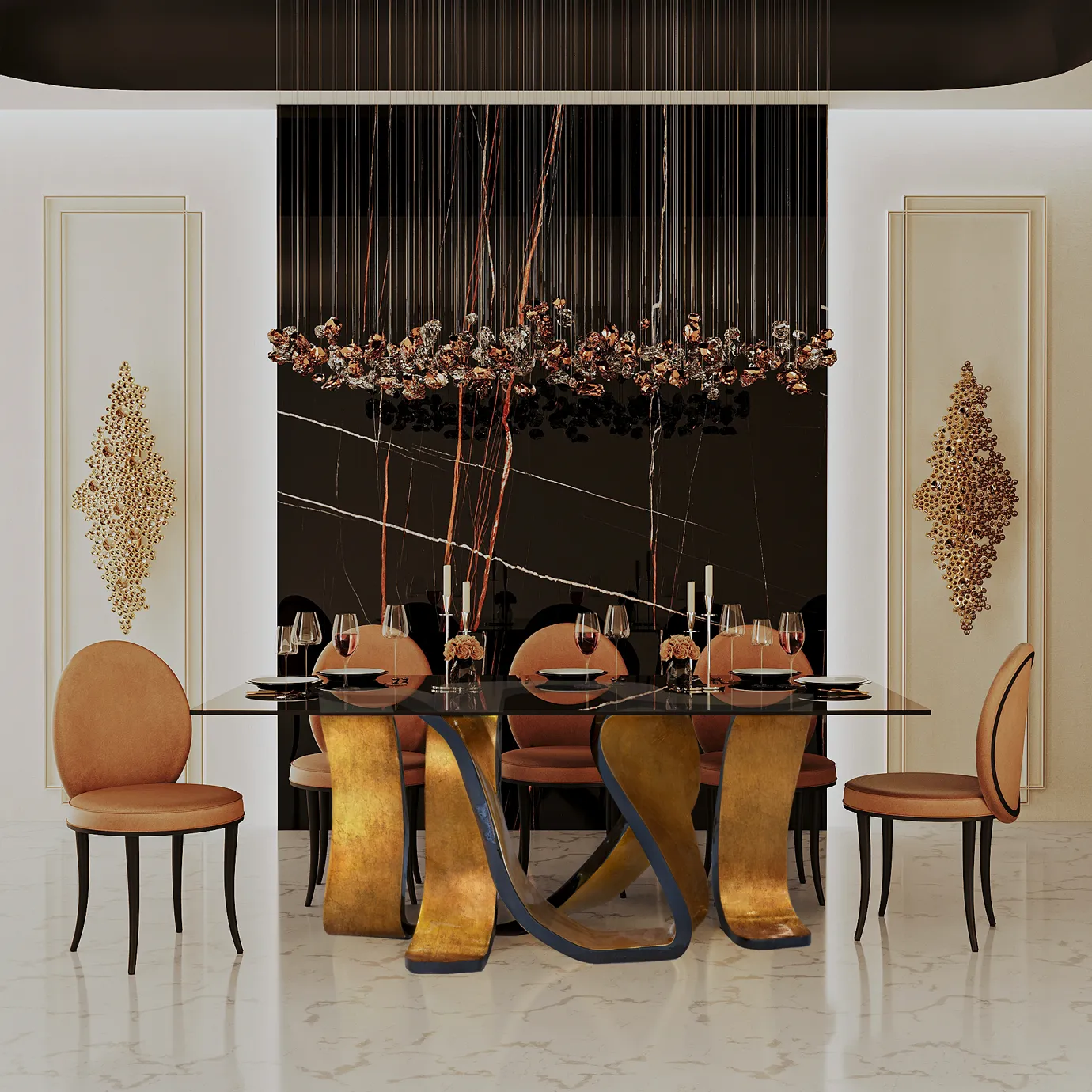 Mesa de Jantar Folha Dourada Ribbon