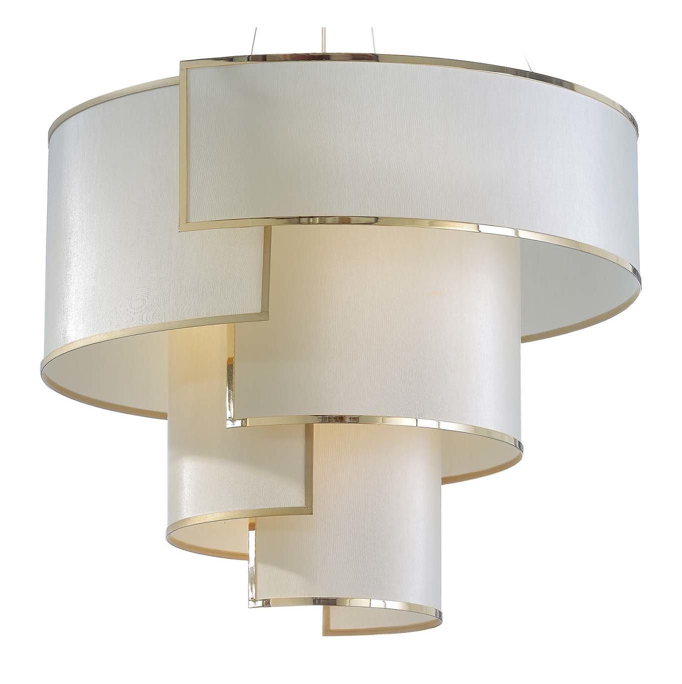 Lustre em Ouro Envelhecido com Abajures em Marfim