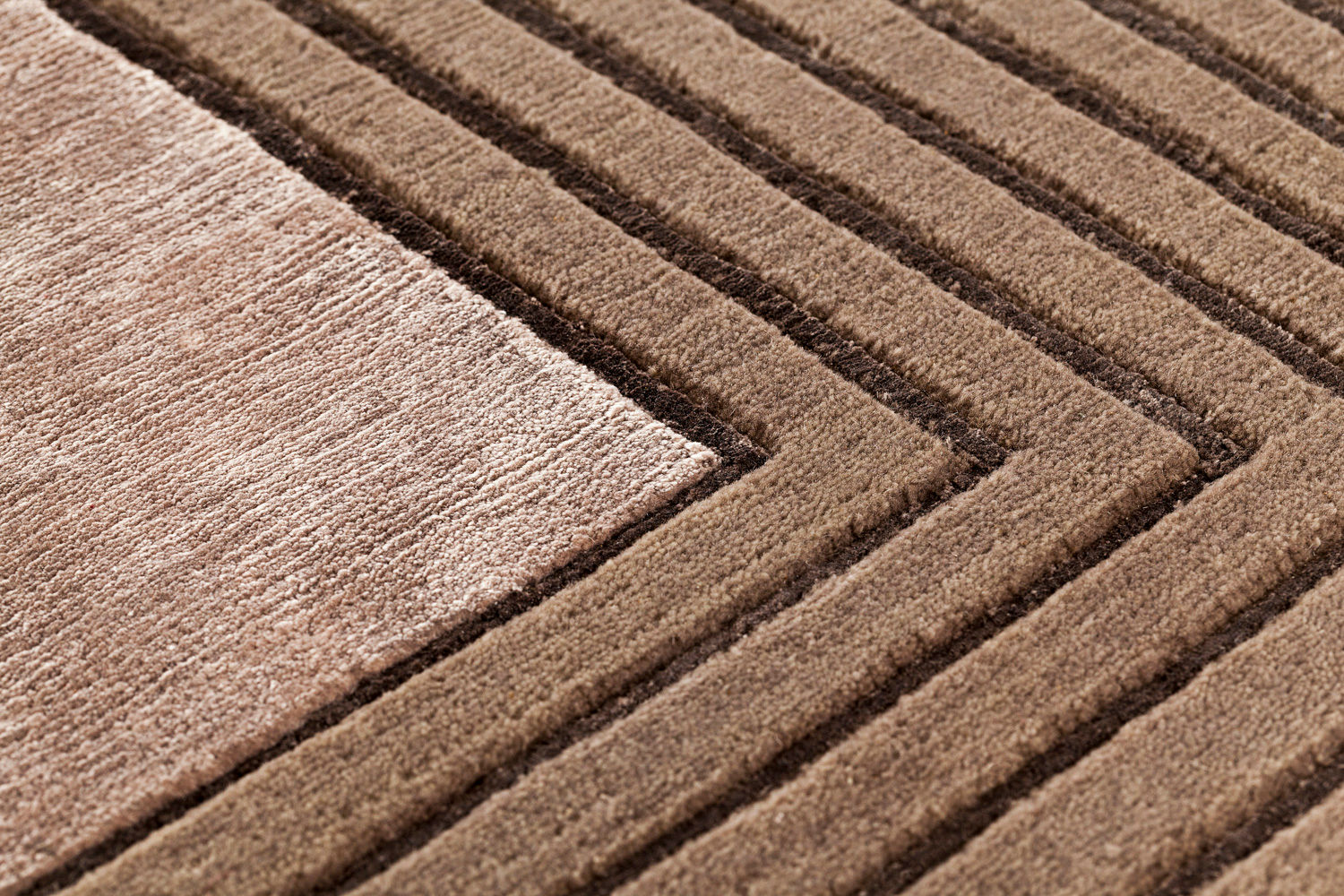 Tapete Feito à Mão Moldura Castanha Lã e Viscose