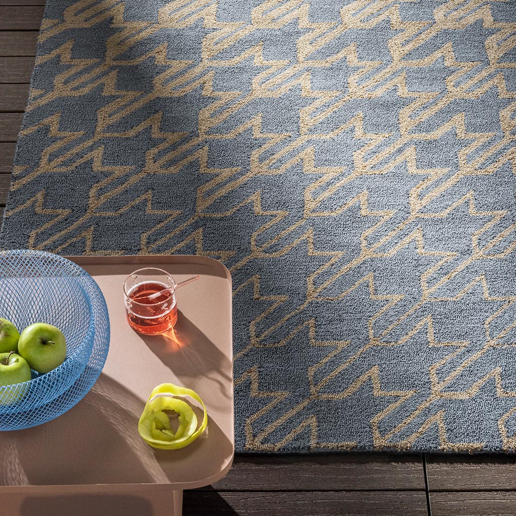Tapete Exterior Houndstooth Azul Lavado | Tamanho: 250 × 350 cm