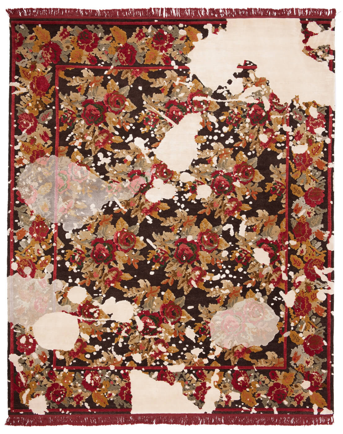 Tapete Karabagh Splashed Preto Branco