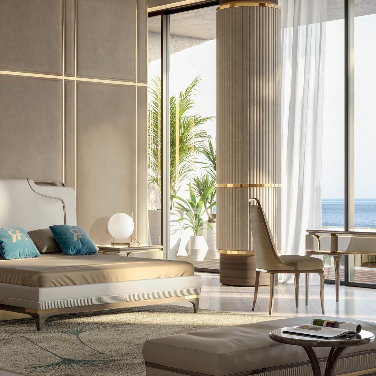 Cama em Pele Bege | Tamanho do colchão: 200 × 200 cm