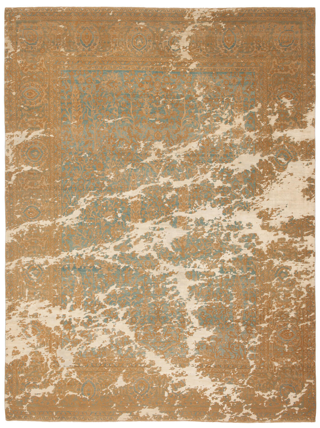 Tapete Tabriz Wooster Sky Azul-Claro Dourado Seda