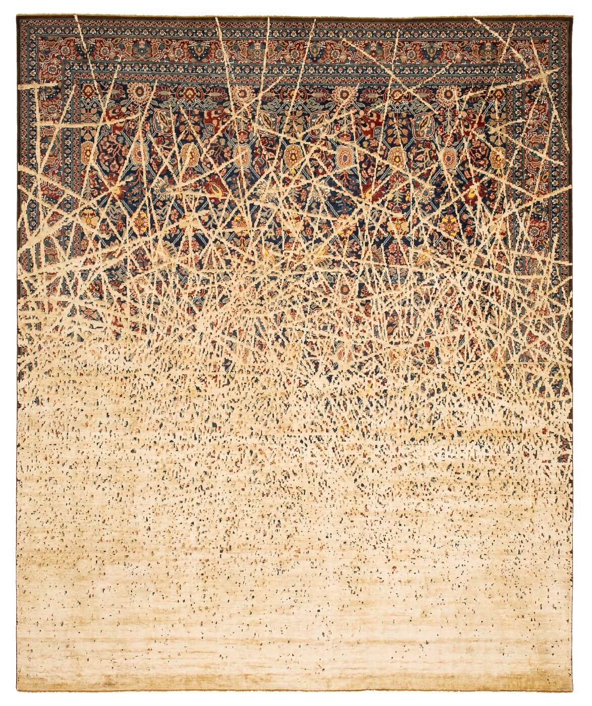 Tapete Tabriz Canal Dusk Azul-Marinho Branco-Sujo Seda | Tamanho: 200 × 300 cm