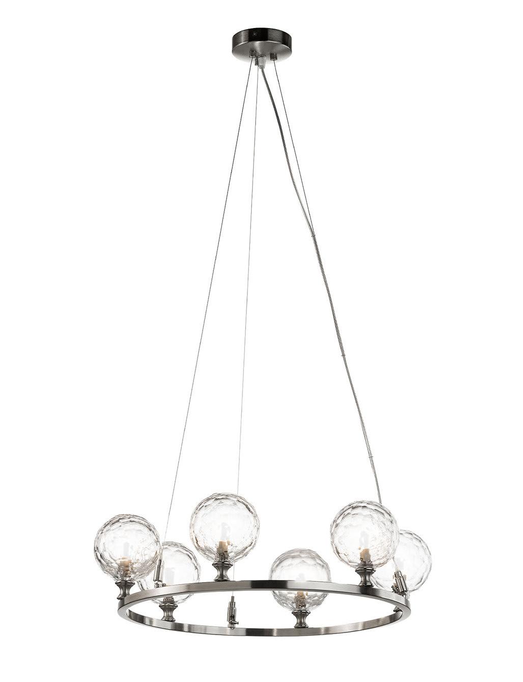 Lustre de 6 Lâmpadas em Níquel com Cristal Talhado à Mão