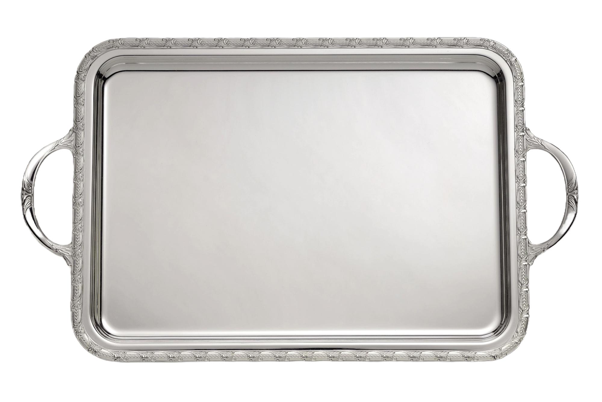 Bandeja retangular Royal prateada com pegas | Dimensões: 27 × 36 cm