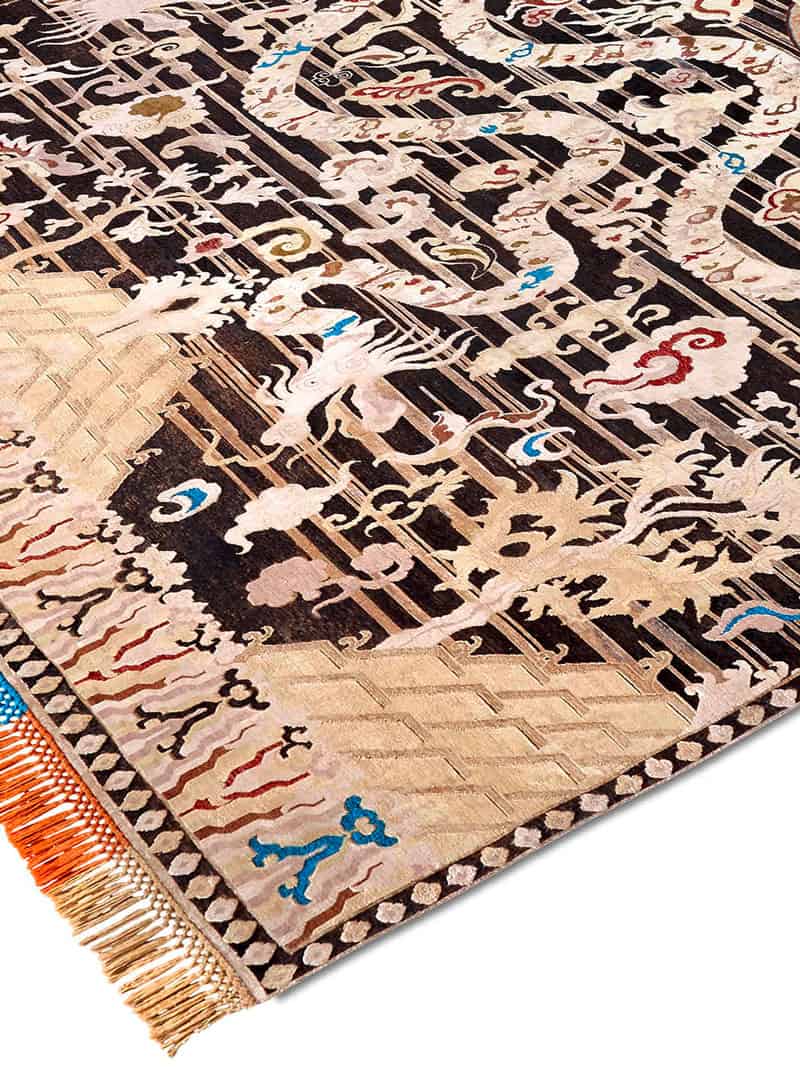 Tapete Dragon Preto / Dourado Feito à Mão