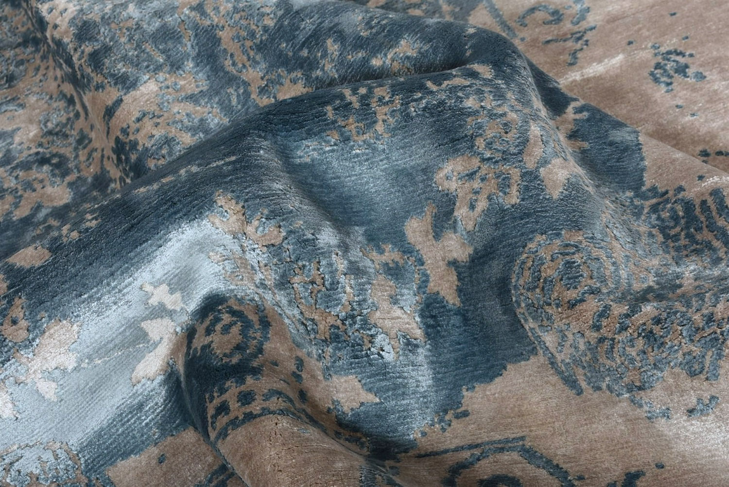 Tapete Feito à Mão Seda de Bambu Azul