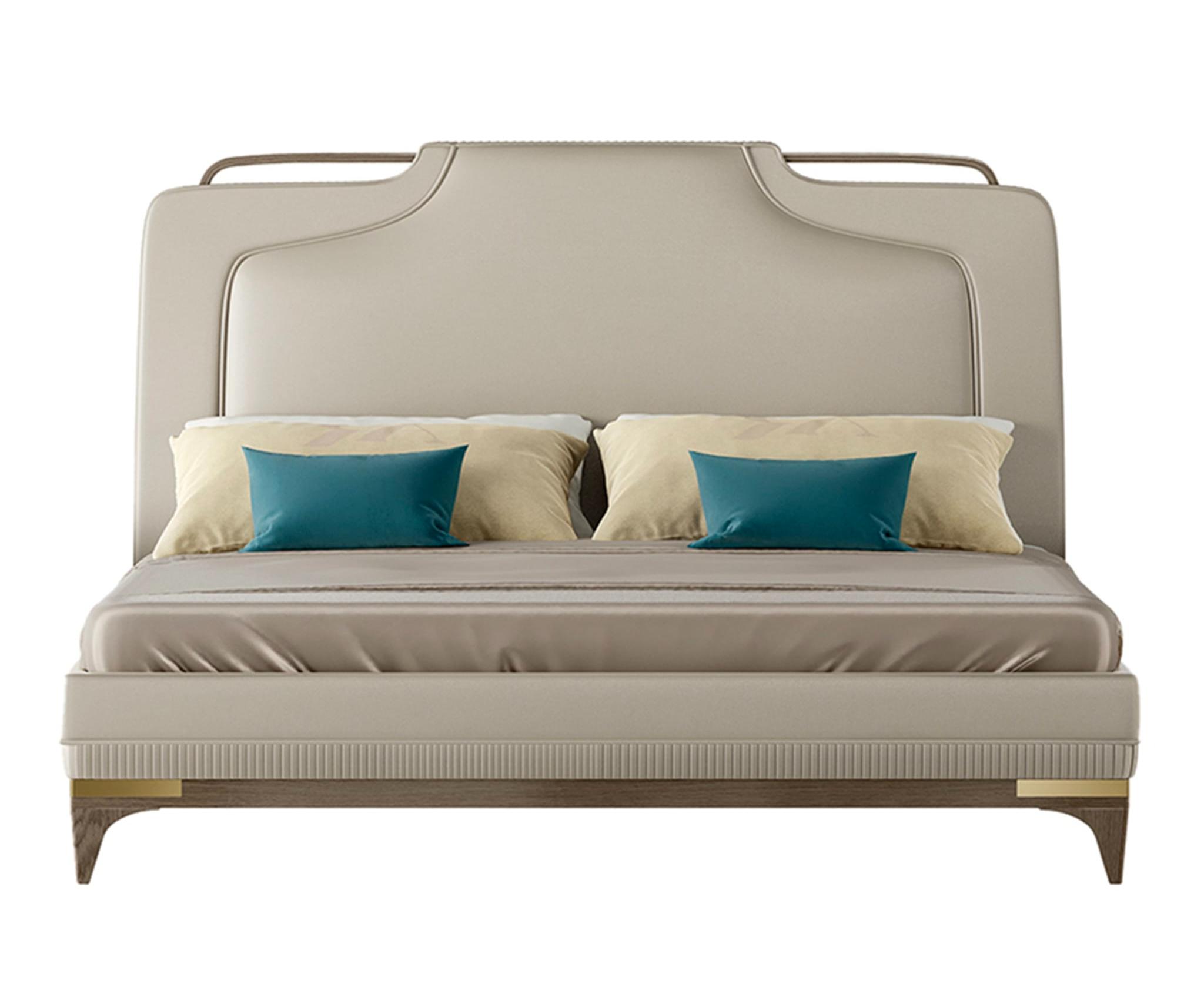 Cama em Pele Bege | Tamanho do colchão: 200 × 200 cm