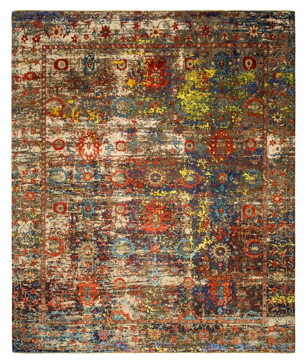 Tapete Seda Bidjar Paddington Artwork 18 Cinzento Prateado Laranja | Tamanho: 300 × 400 cm