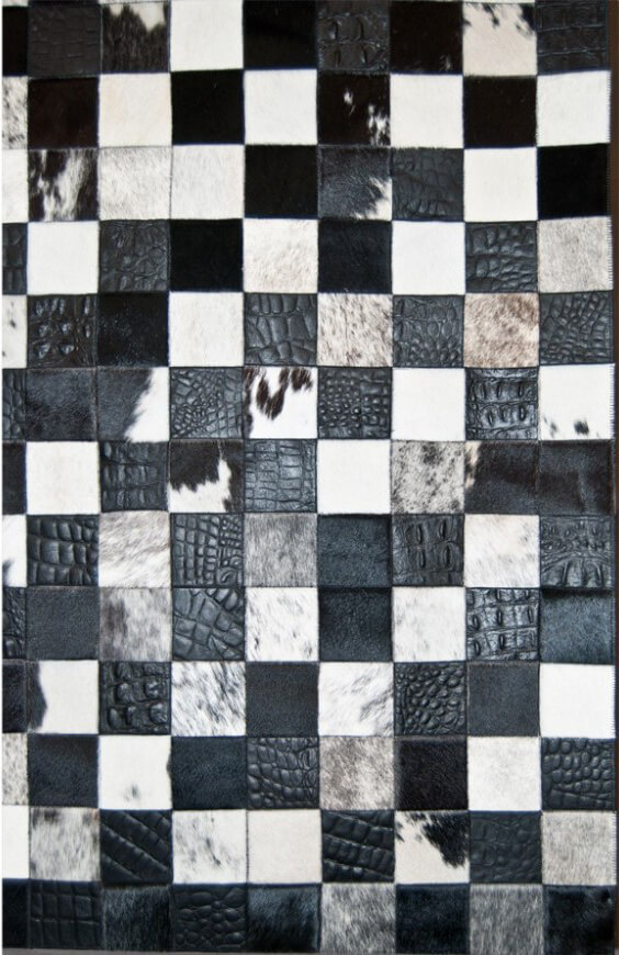 Tapete Pele de Vaca Mosaic Preto e Branco | Tamanho: 160 × 220 cm