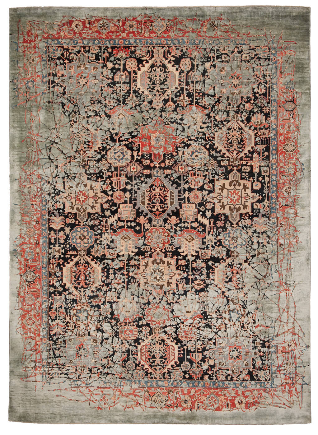 Tapete Seda Bidjar Piccadilly Pleasure Preto Cinzento | Tamanho: 200 × 300 cm