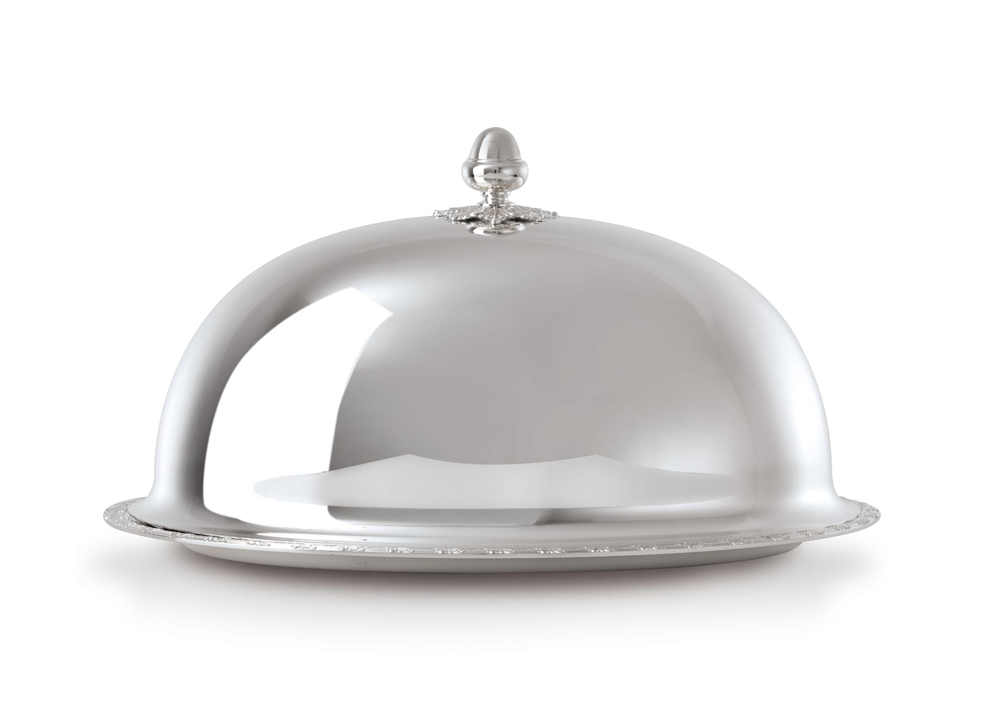 Bandeja oval de servir Royal prateada com tampa | Dimensões: 27 × 39 cm