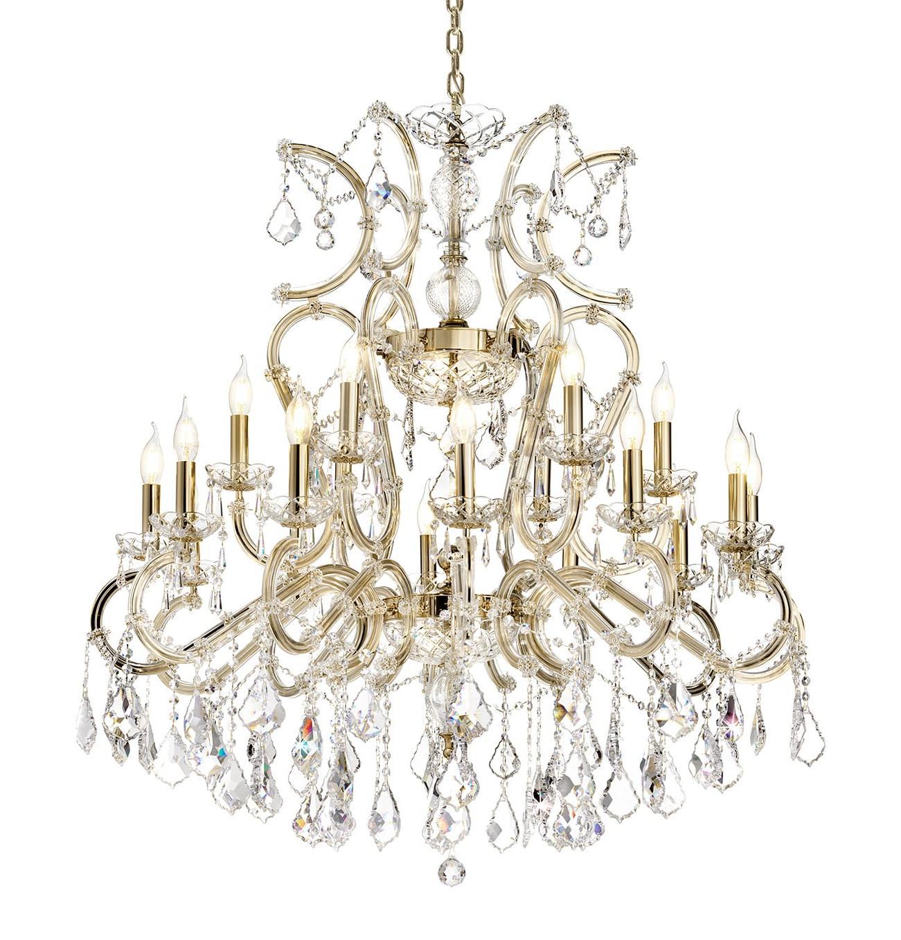 Lustre Mariateresa de 18 Lâmpadas em Cristal Dourado