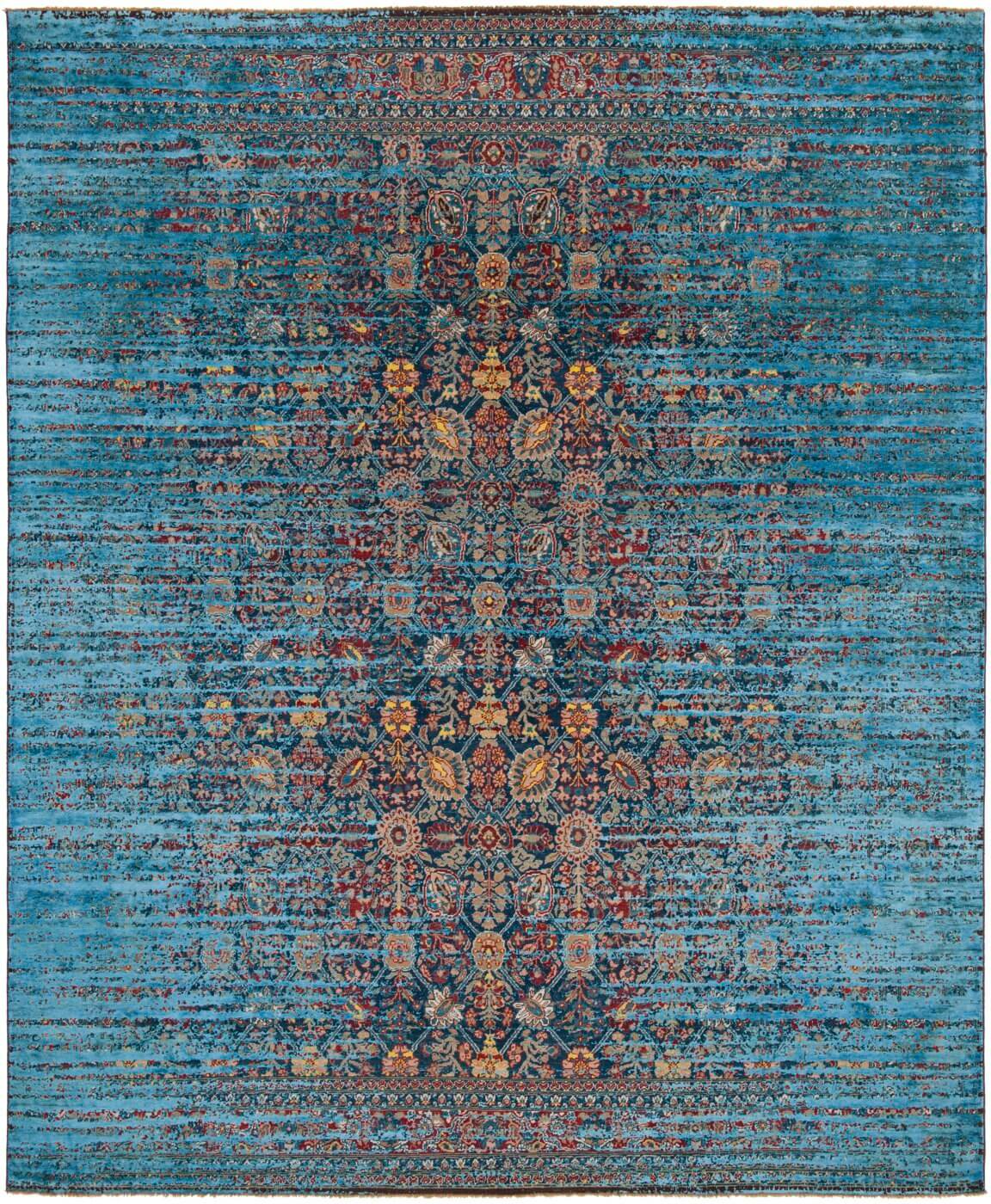 Tapete Tabriz Canal Stomped Azul-Marinho Azul Seda | Tamanho: 200 × 300 cm