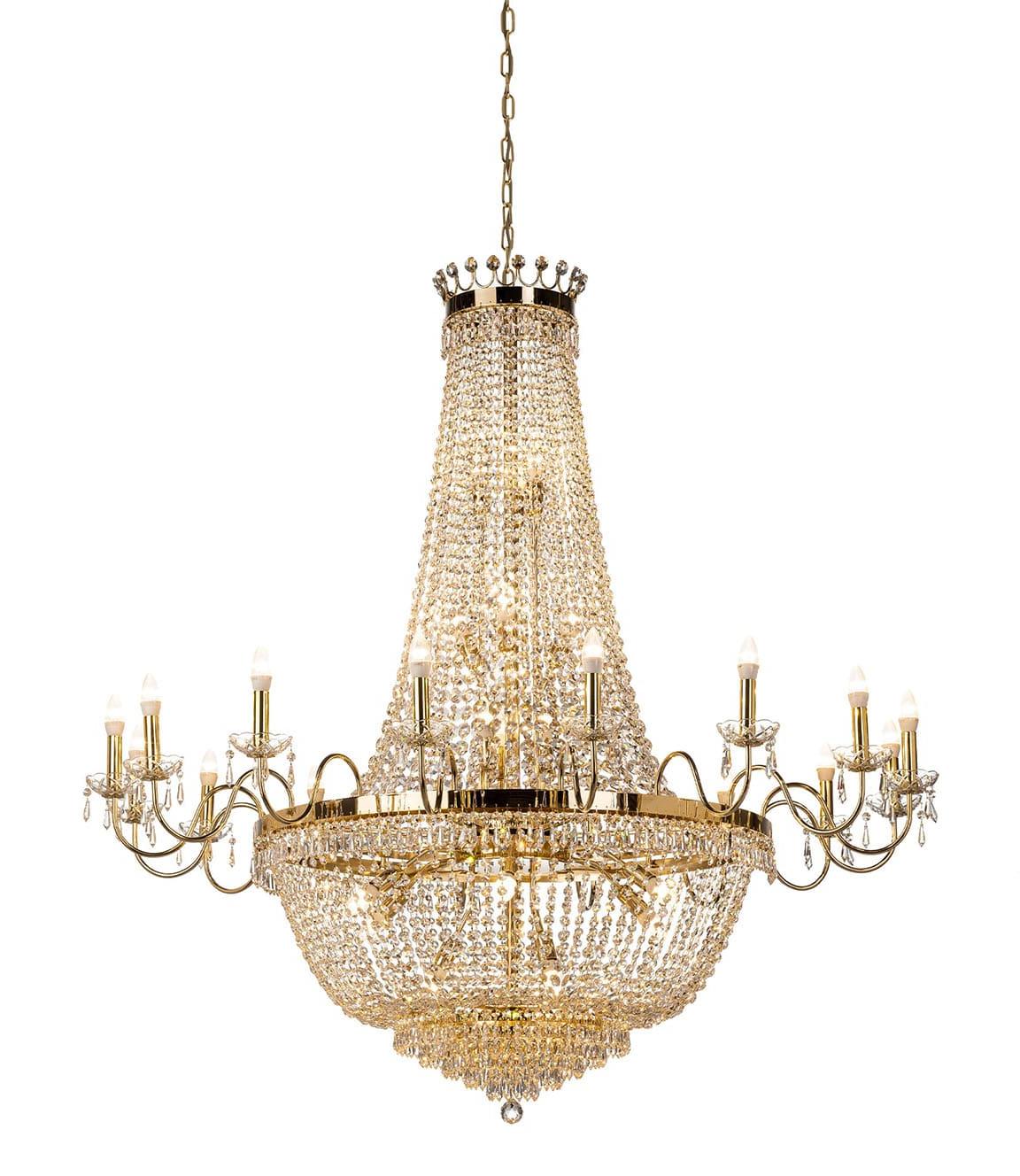 Lustre de Luxo em Cristal com Acabamento Ouro Suave
