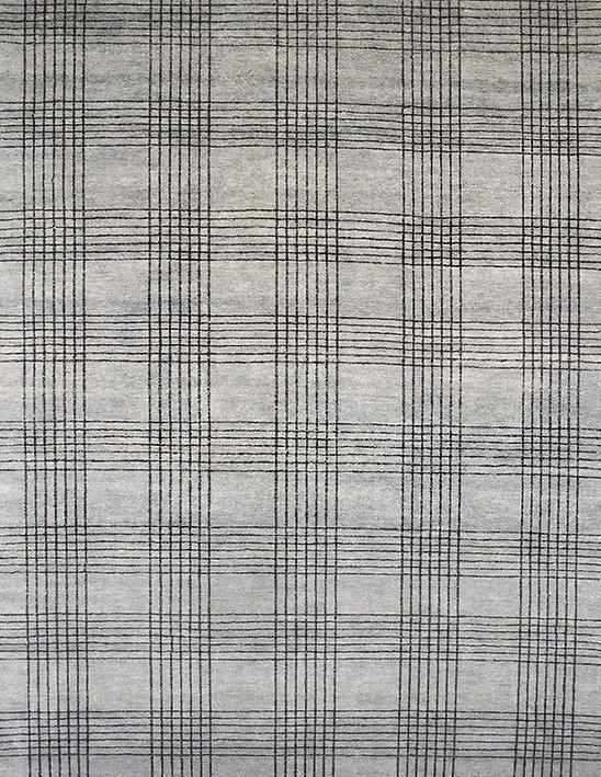 Tapete Feito à Mão Turco Xadrez Cinzento