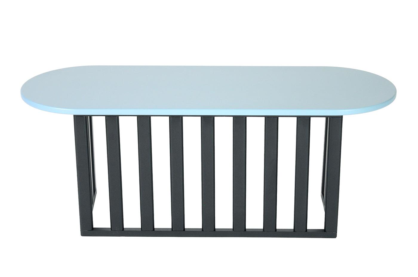 Mesa de Apoio Oval Azul Claro em Madeira