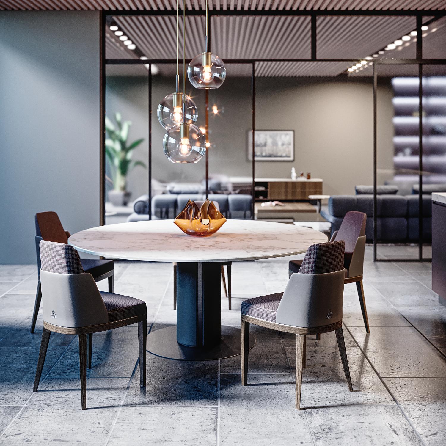 Mesa de Jantar Redonda Edward com Pedestal em Mármore