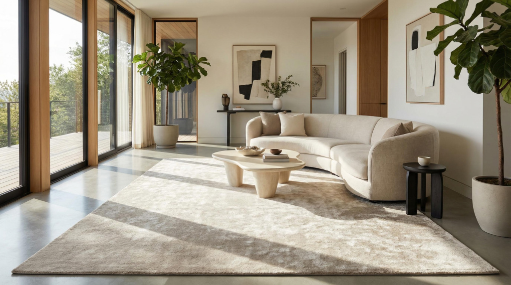 Tapete de viscose suave num salão moderno com luz natural