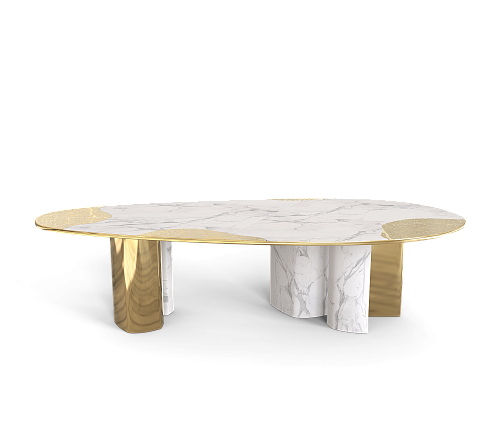 Mesa de Jantar Athena Mármore Carrara e Ouro