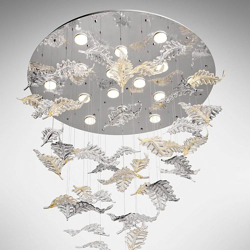 Lustre com Folhas de Murano e Reflector em Aço Inox