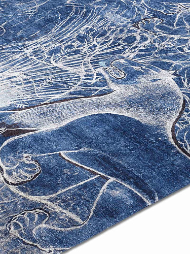 Tapete Two Lions Navy Tecido à Mão