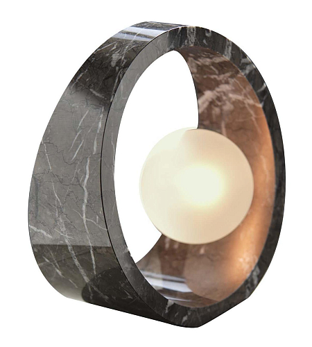 Candeeiro de Mesa em Mármore Black Carnico com Vidro Fosco