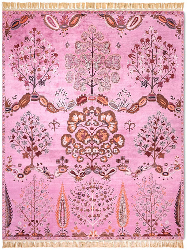 Tapete Mughal Rosa Feito à Mão Luxury