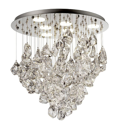 Lustre Ice Crystal em Cascata com Reflector em Aço Polido