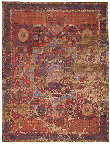 Tapete Seda Mamluk Columbus Sky Vermelho Castanho