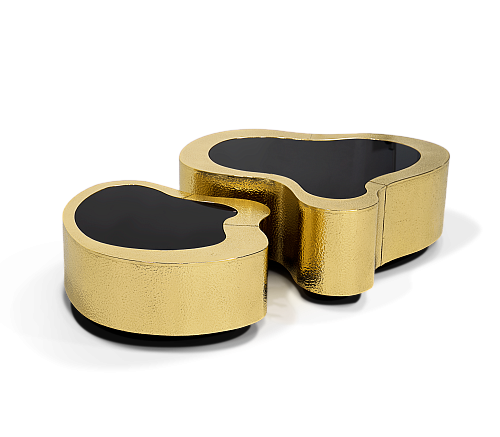 Conjunto de Mesas de Centro Crest Latão Martelado