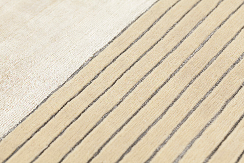 Tapete Feito à Mão Listrado Bege Lã e Viscose