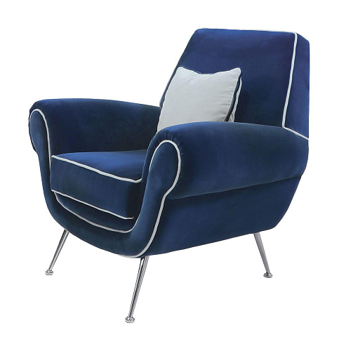 Poltrona em Veludo Azul Profundo com Base em Metal