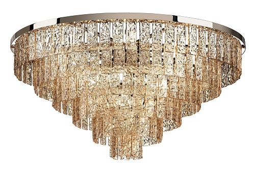 Lustre Redondo em Vidro Âmbar com Acabamento Dourado