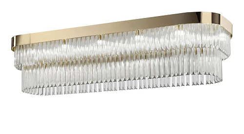 Lustre de Luxo em Ouro Suave com Vidro Triedro Transparente